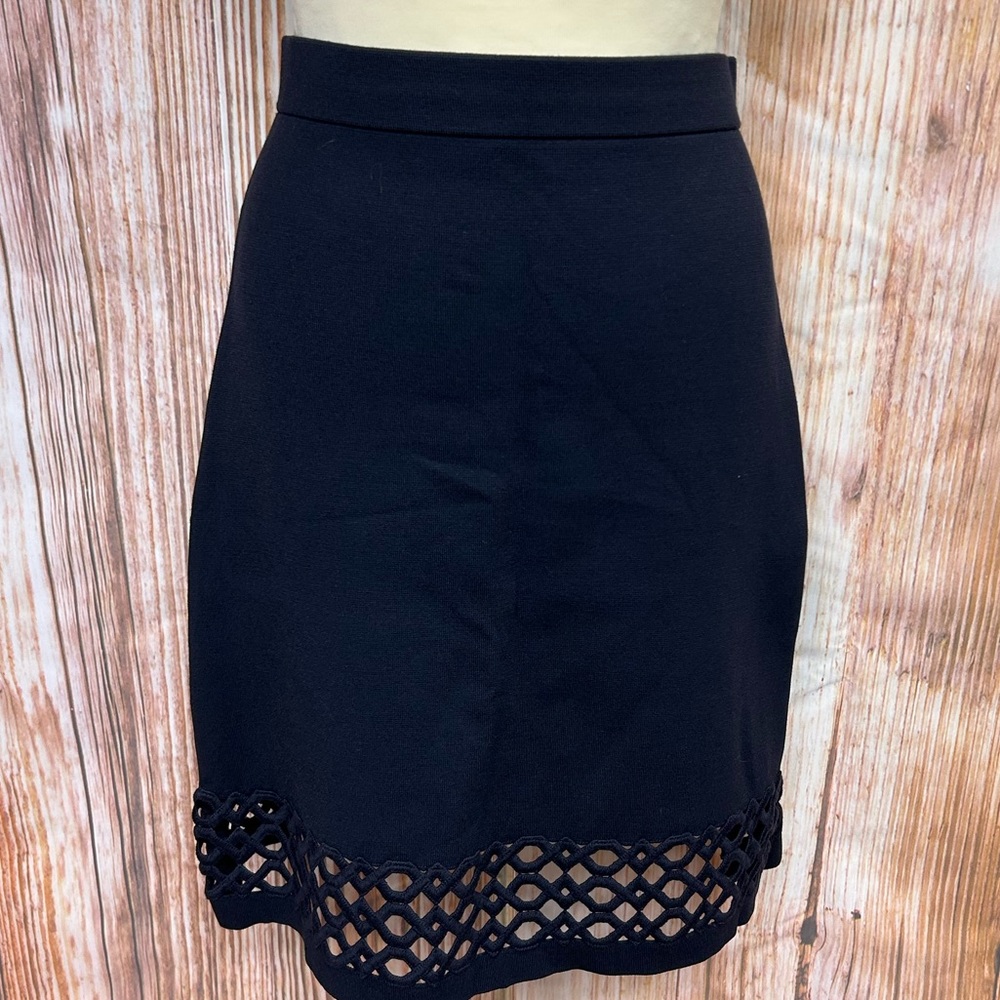 Ann Taylor Navy Blue Knitโ Skirt Cut Out Hem